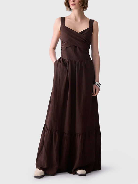 Brown maxi dress with crossover neckline - 1