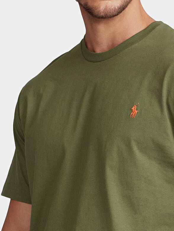Cotton T-shirt with logo in green color - 4