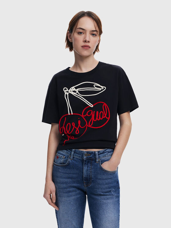 Памучна тениска с бродерия  - 1