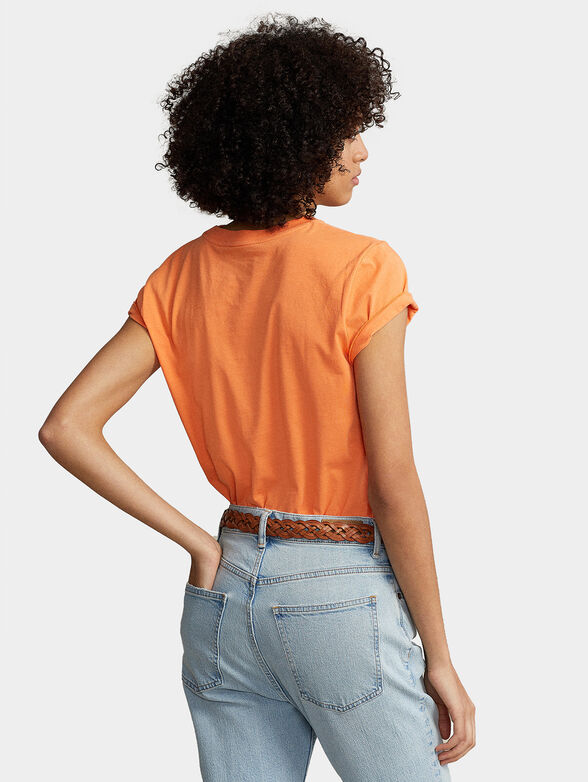 Cotton T-shirt in orange with logo embroidery - 3