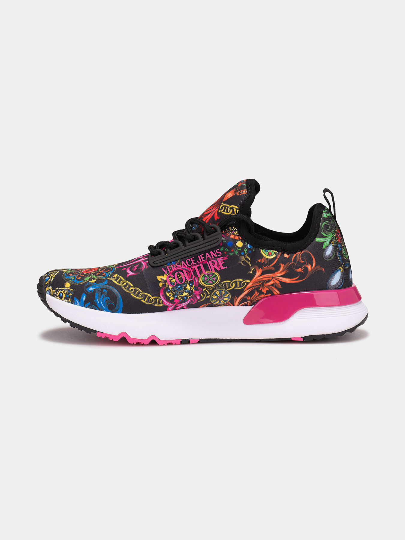 Sneakers with baroque print and logo accents brand VERSACE