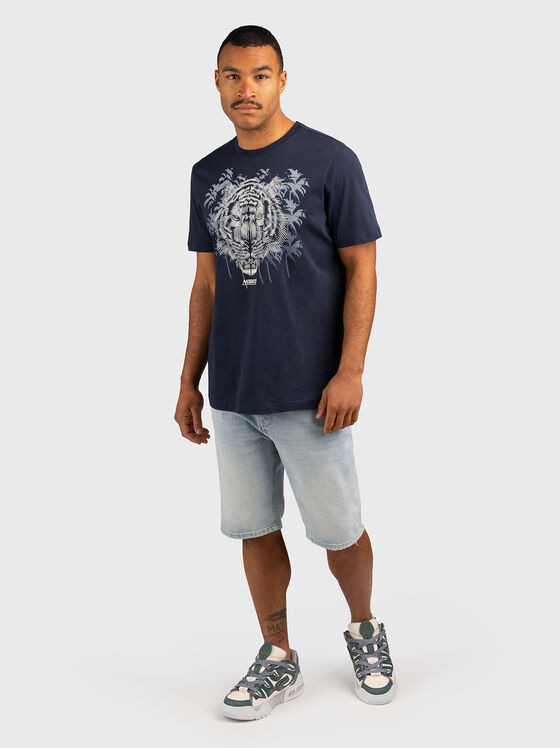 Cotton T-shirt with print in dark blue color - 2