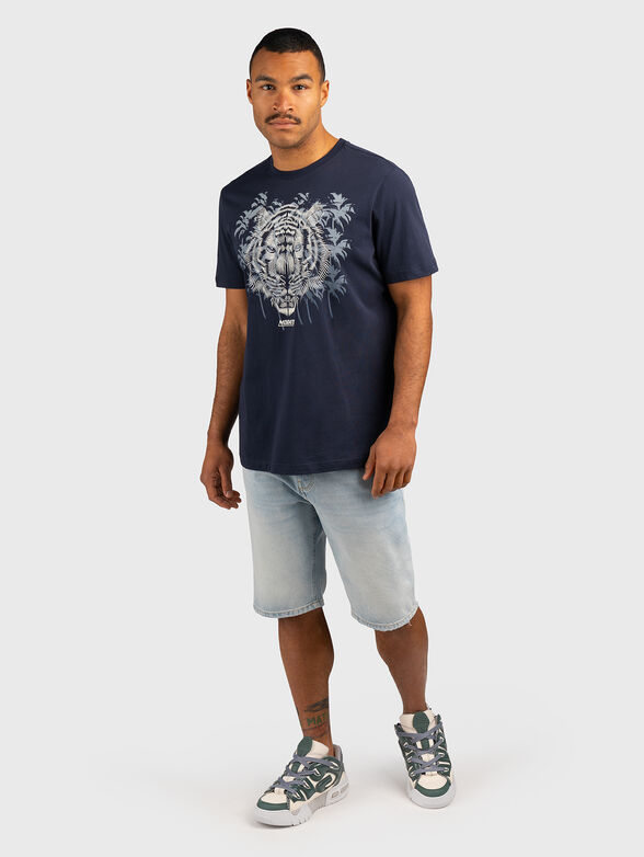 Cotton T-shirt with print in dark blue color - 2