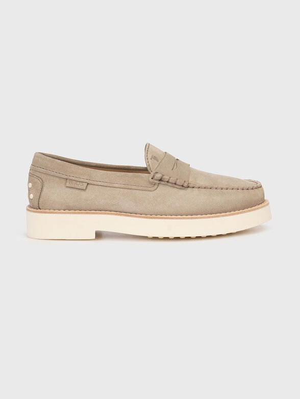 Suede beige loafers with contrast sole - 0