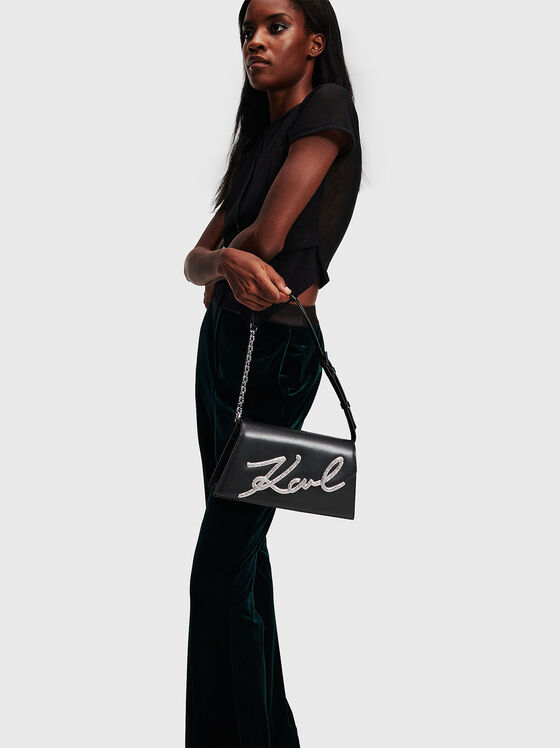Черна кожена чанта K/SIGNATURE 2.0 с лого акцент - 2