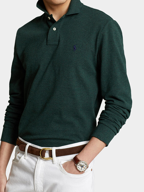 Dark green Polo-shirt with long sleeves - 3