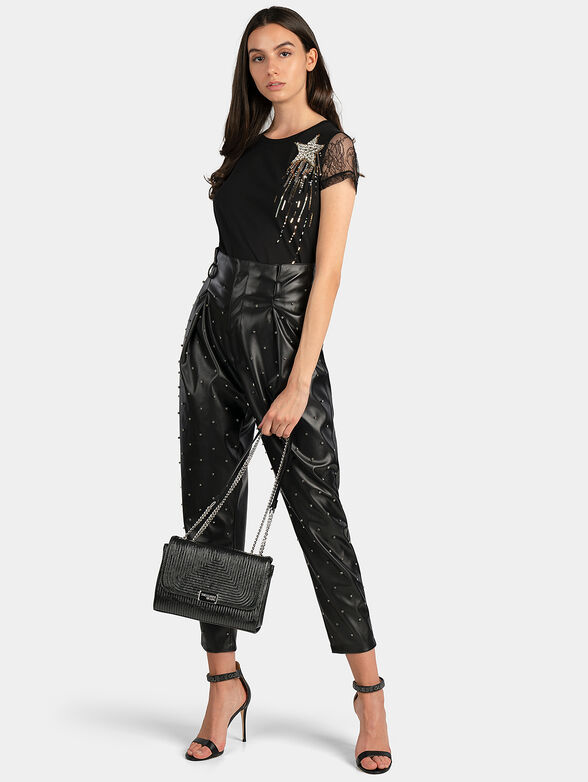 Black cotton t-shirt with lace - 2