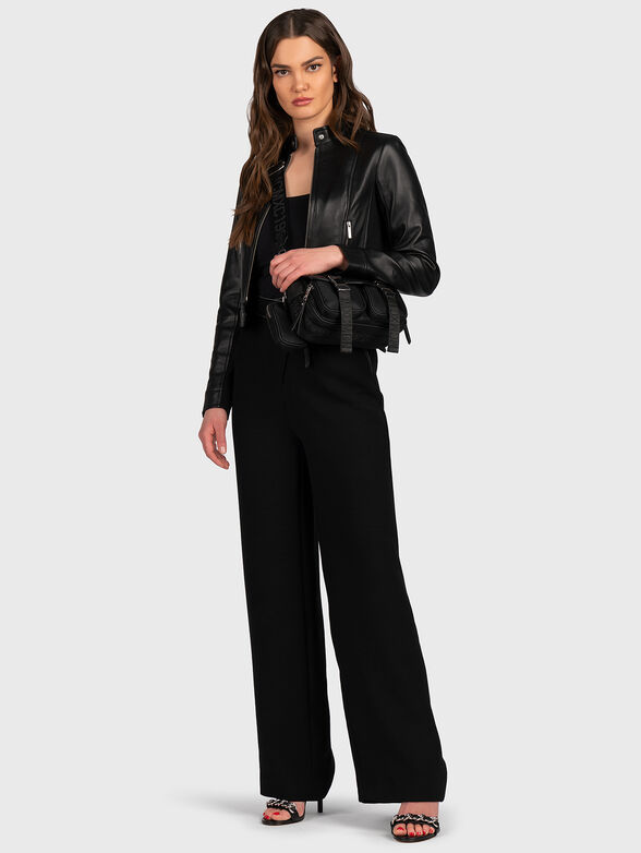 Cropped leather biker jacket - 1