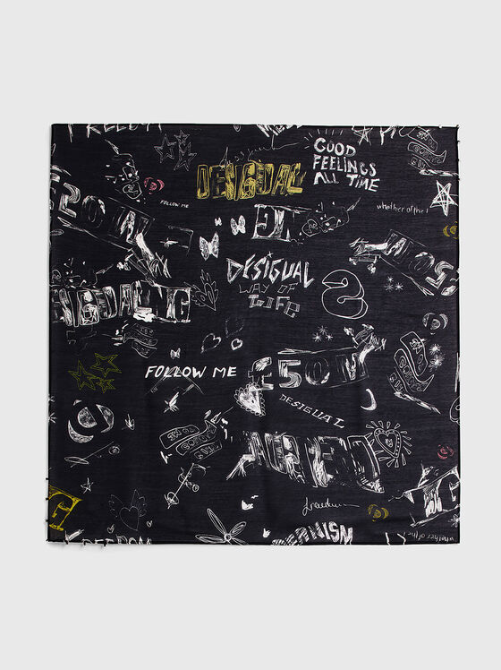 Квадратен шал с графити принт - 1