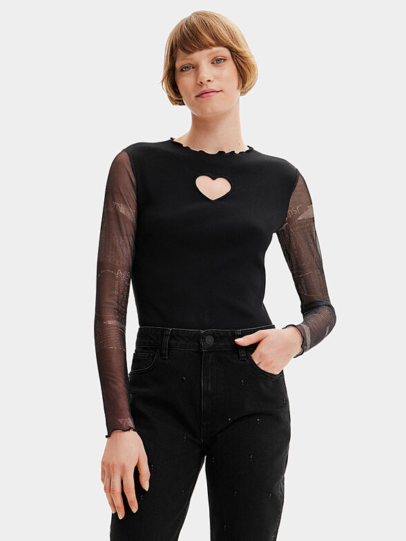 MAKY black blouse with accent sleeves - 1