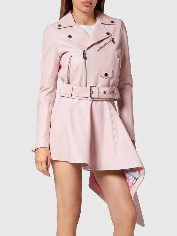 Cropped pink leather jacket - 1