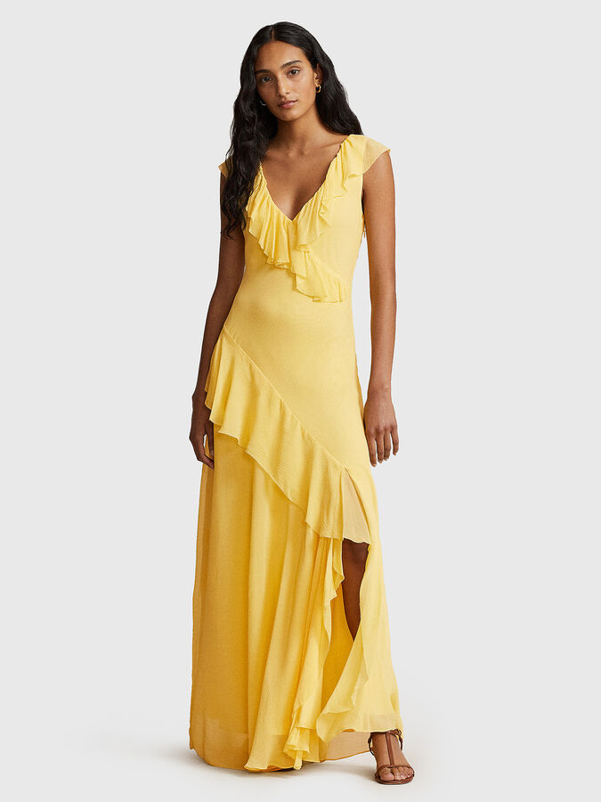 ralph lauren yellow dress Baby Girls Striped Poplin Shirt in 6 Mths Scoopneck.Sleeveless.Pulls over.55% viscose/40% nylon/5% elastane Polo Ralph Lauren Ruffle Gown