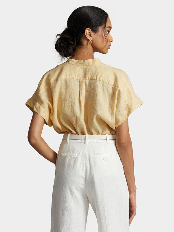 Yellow linen shirt with short sleeves - 3