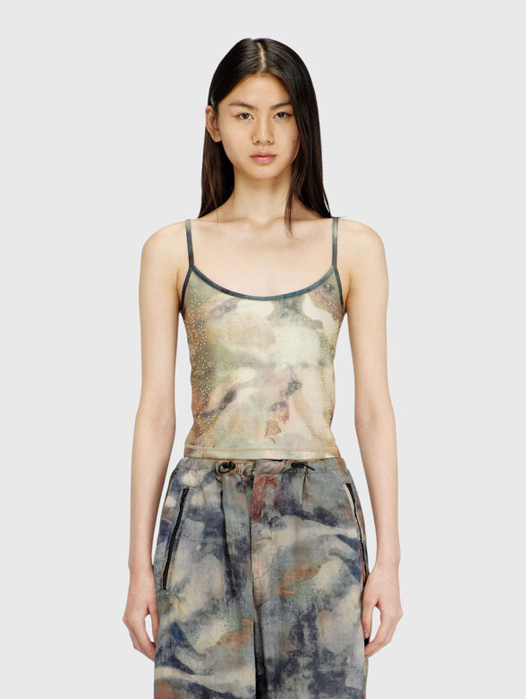 skinny top with all over camou and crystal details - 1