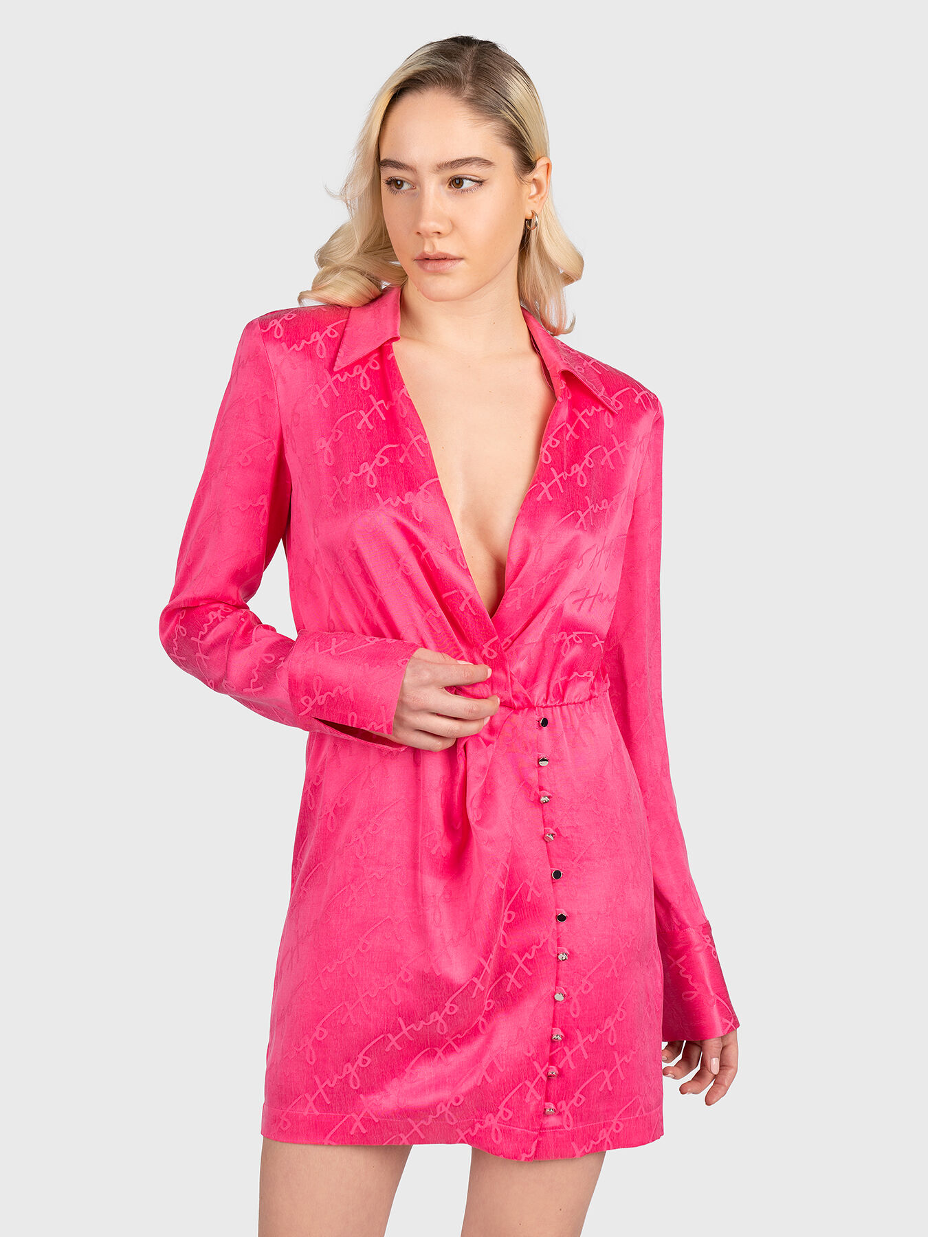 Dress with logo motifs and accent buttons brand HUGO Globalbrandsstore en