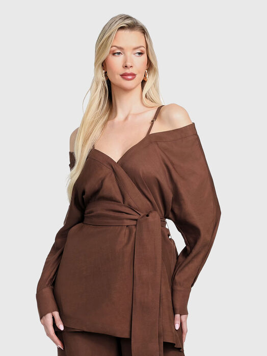 GRETA blouse with waist belt in linen blend