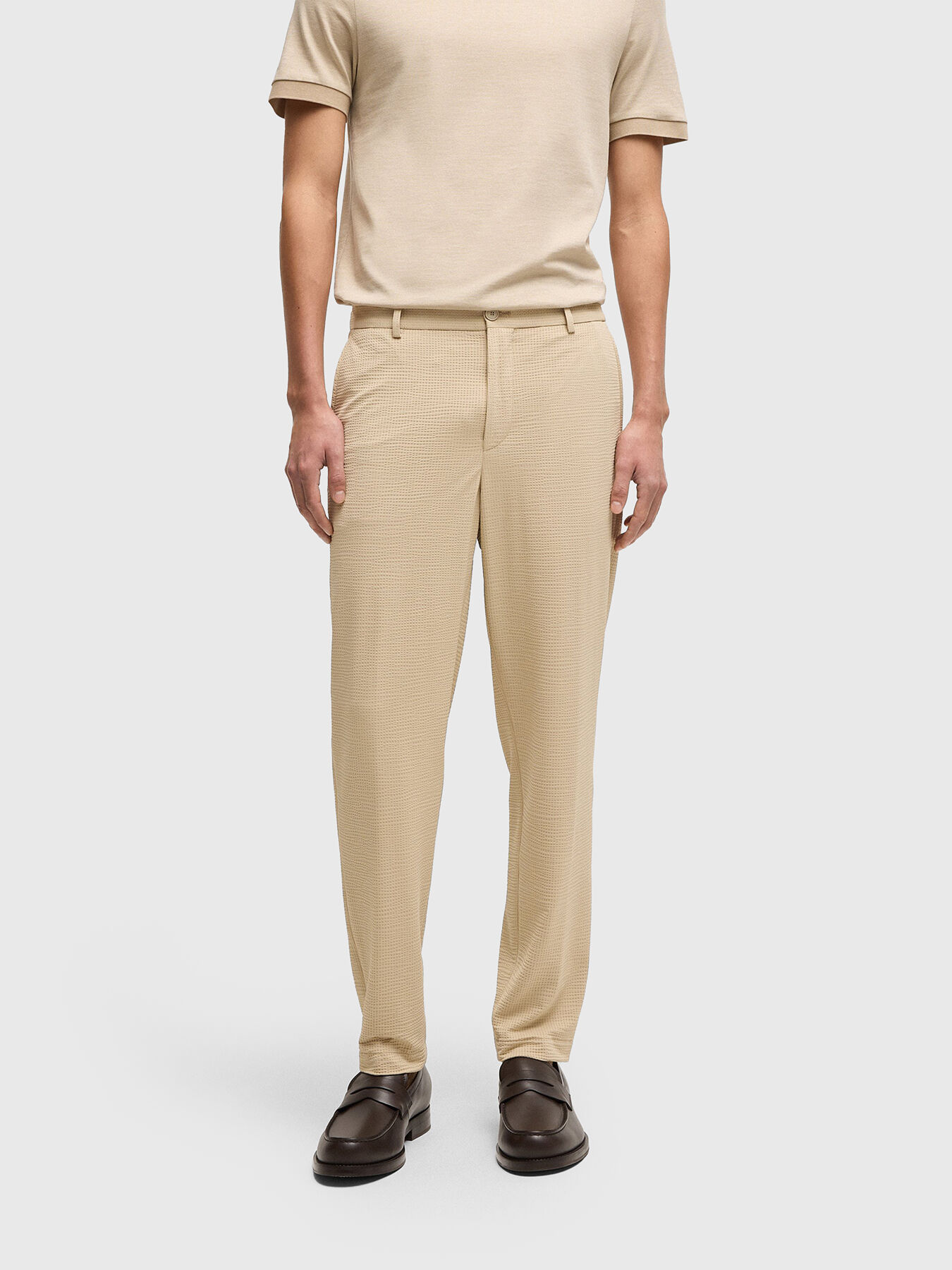 Textured trousers in beige brand BOSS — Globalbrandsstore.com/en