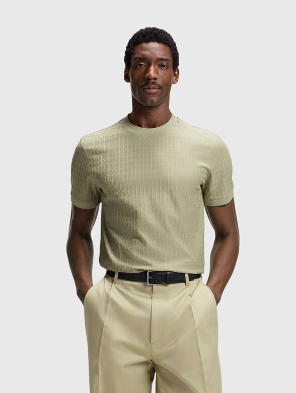 Cotton T-shirt with a geometric jacquard print - 1