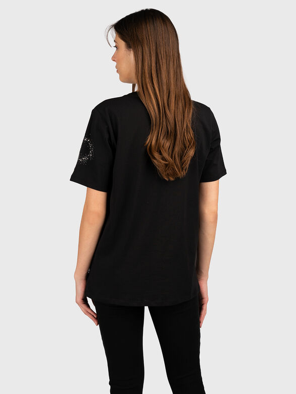 Black cotton T-shirt with rhinestones  - 2