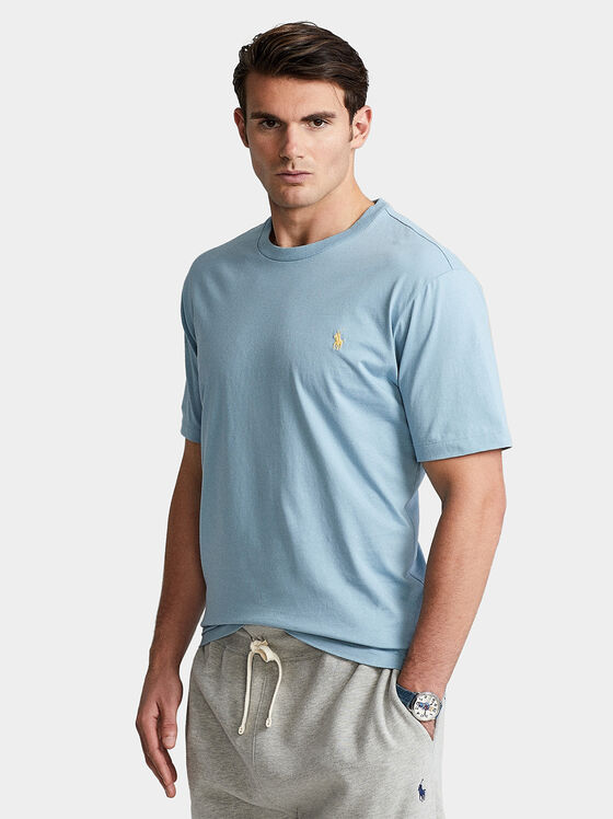 Синя тениска с лого бродерия - 1