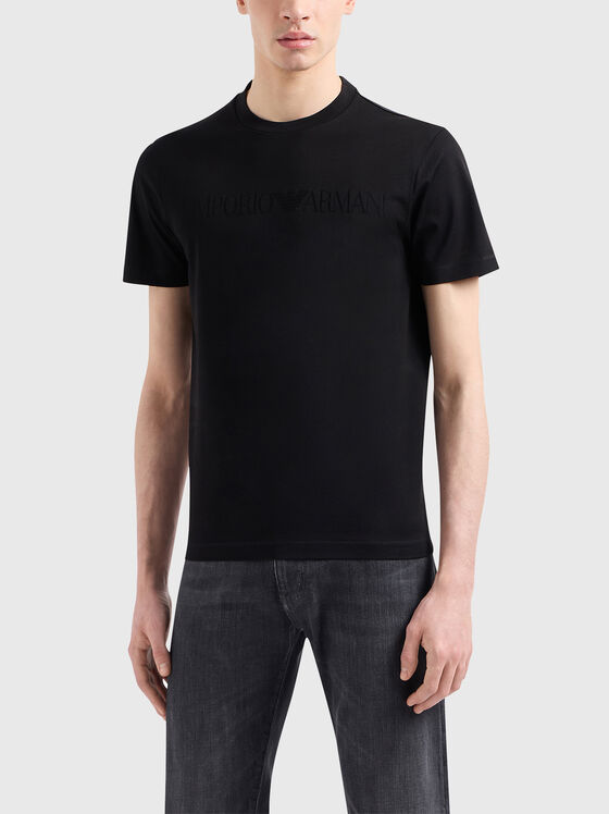 Cotton T-shirt with oval neckline in white - 1