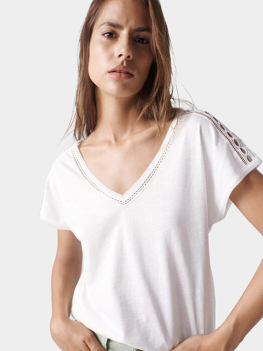White T-shirt with lace accents