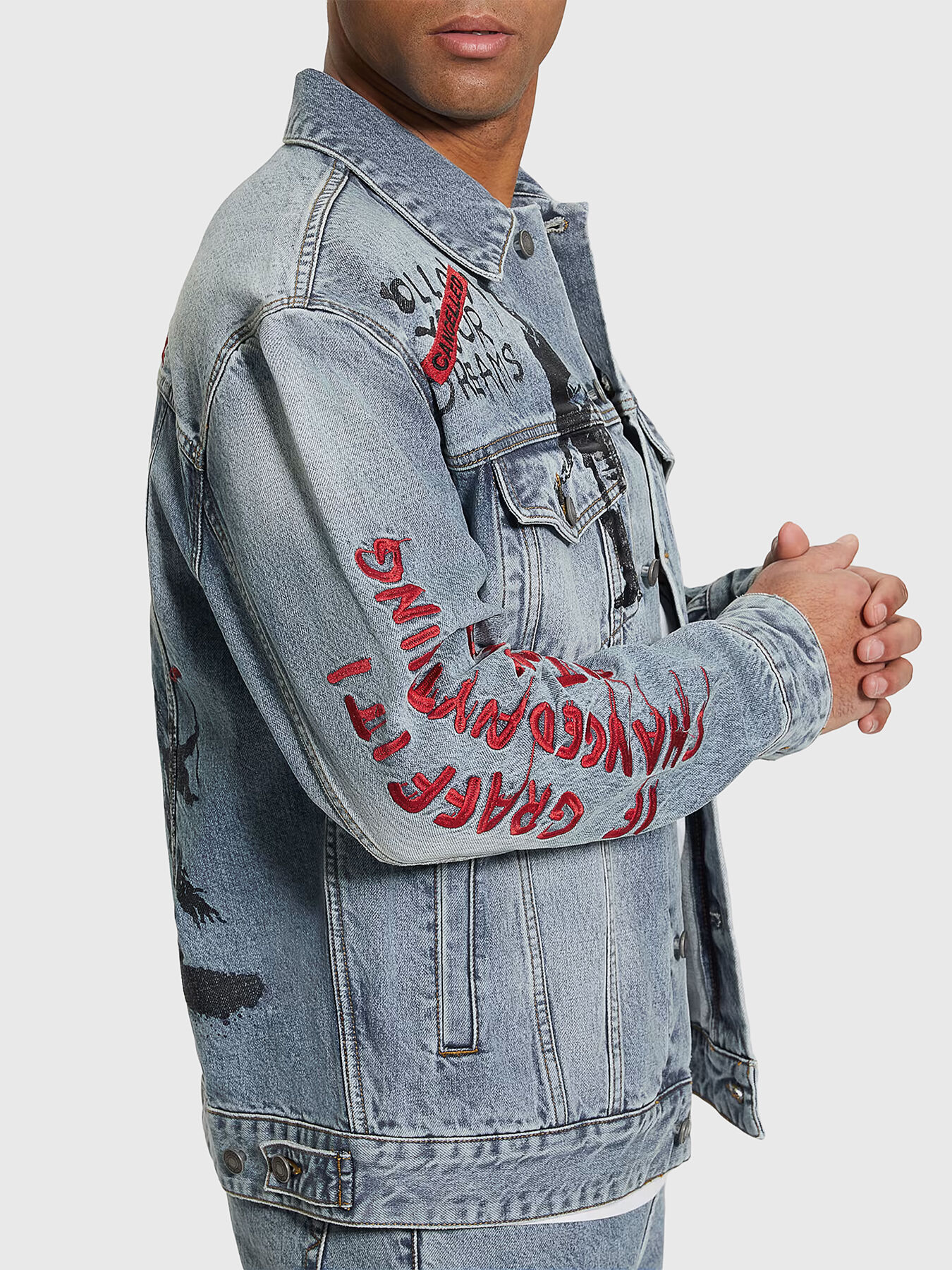 Oversized denim jacket with print brand GUESS