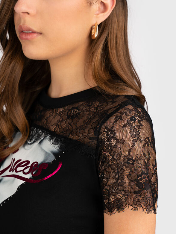 T-shirt with lace and logo print - 4