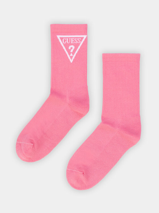 Розови чорапи с контрастно лого - 1