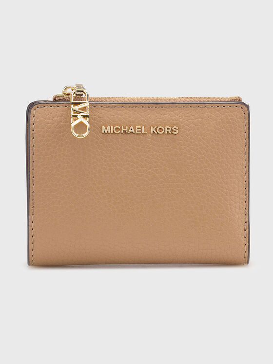 Портмоне с лого детайл в бежов цвят - 1