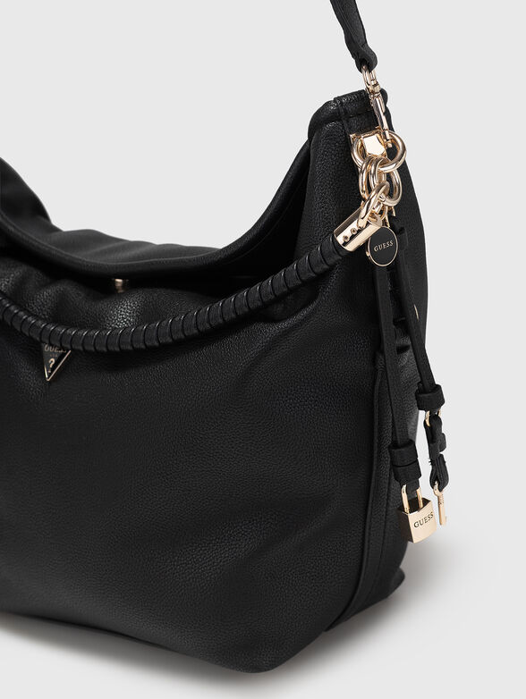 Black hobo bag with a woven handle  - 5