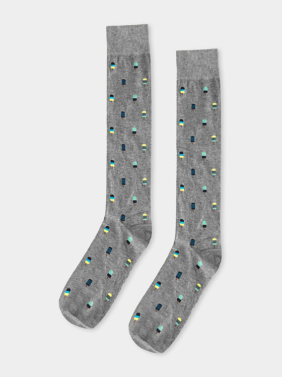 Сиви чорапи EASY LIVING с многоцветен принт - 1