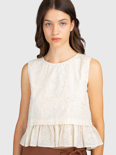 Cotton top with floral embroidery - 5