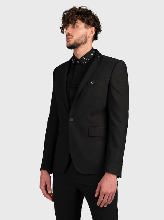 Black blazer with accent collar with eyelets - 1