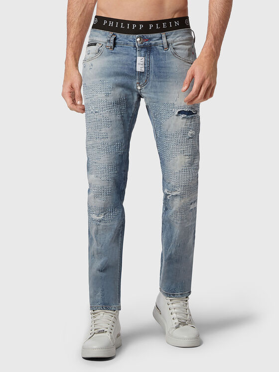Blue slim jeans with accent rips - 1