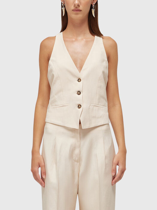 Linen blend vest with embroidery