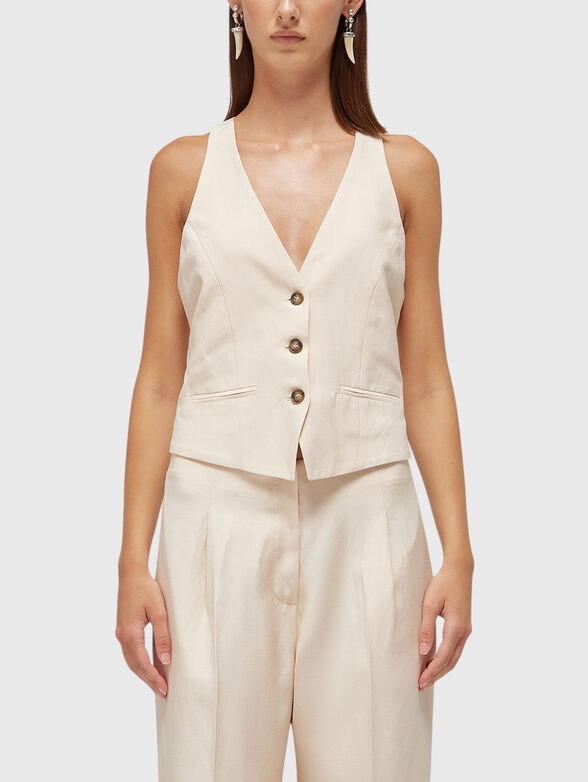 Linen blend vest with embroidery - 1