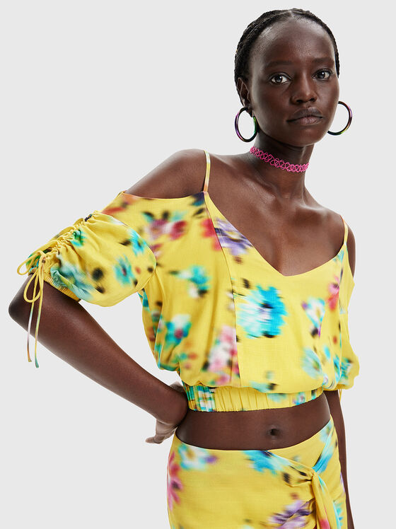 BETTY blouse with laces in yellow color - 1