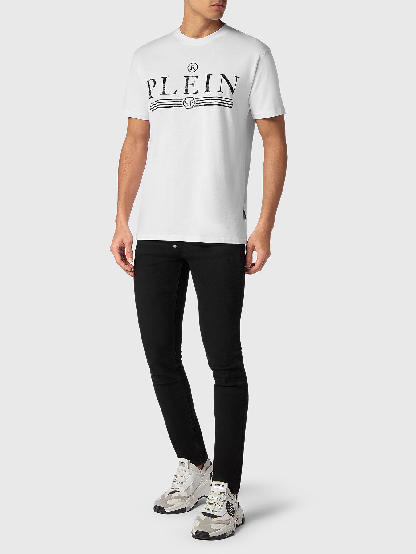 White T-shirt with rhinestones brand PHILIPP PLEIN