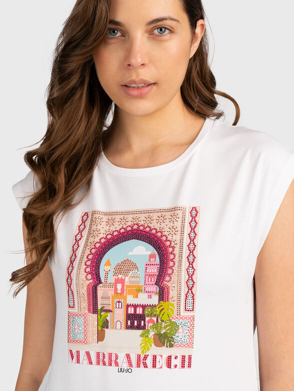 Crystal embellished printed T-shirt  - 4