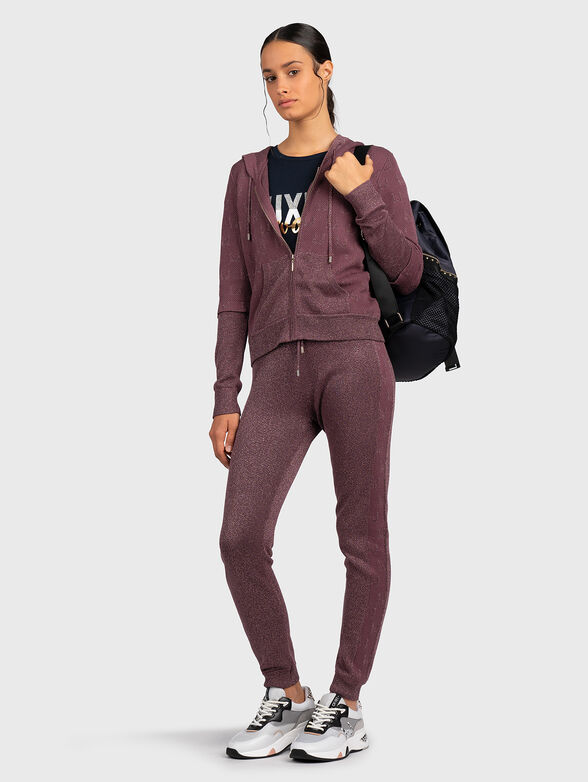Hoodie sweater with zip in bordeaux color - 2