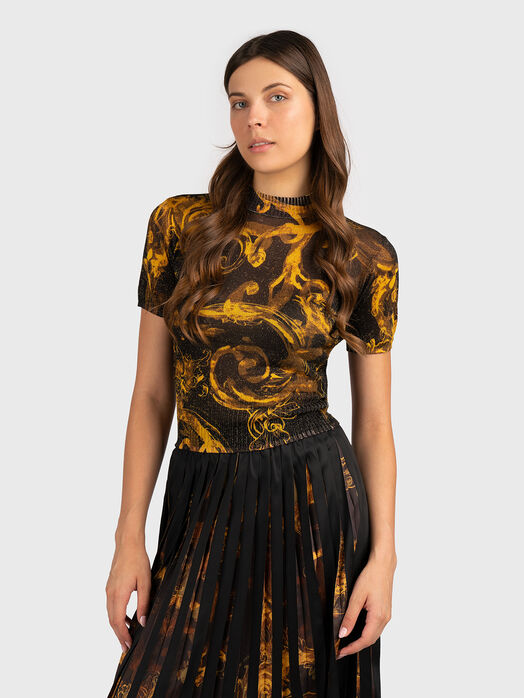 Sweater with short sleeves and baroque print