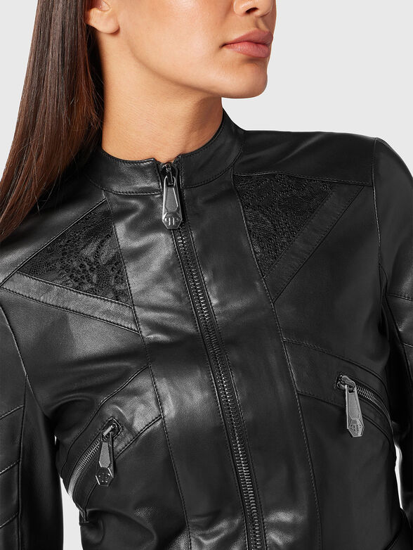 Leather jacket with lace accents - 4