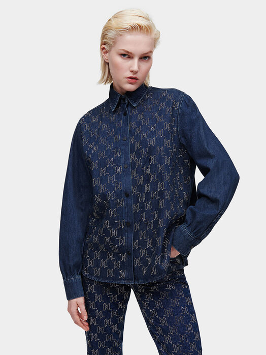Blue denim shirt with rhinestones