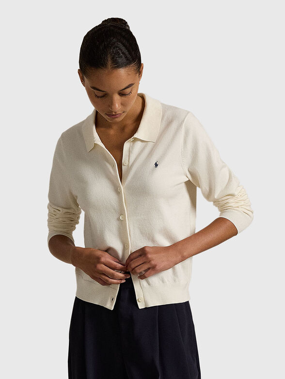 Ecru cardigan with embroidered logo - 1