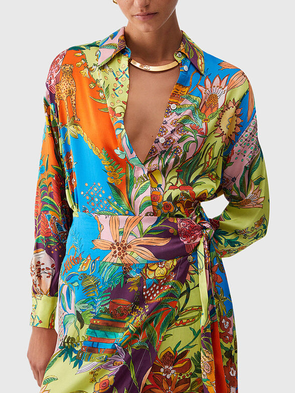 Satin shirt with floral print - 1