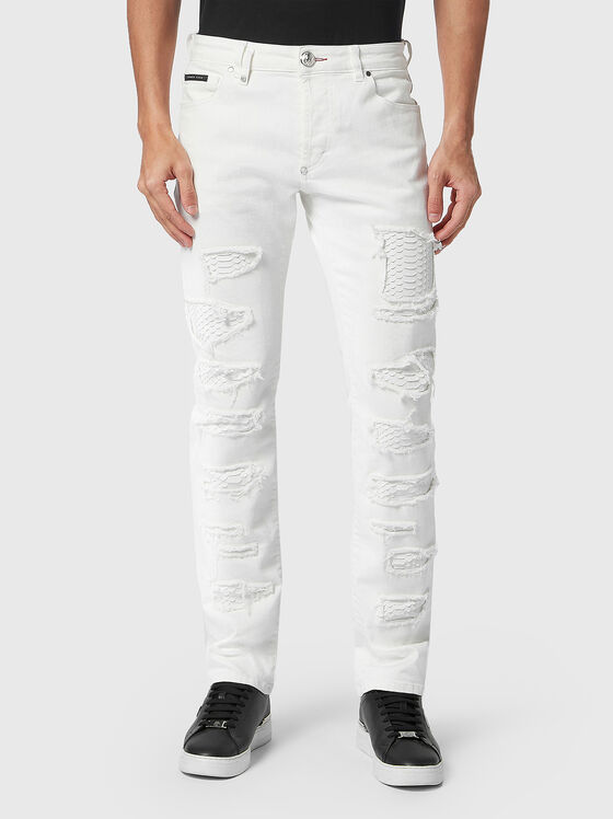 Blue slim jeans with snake accents  - 1