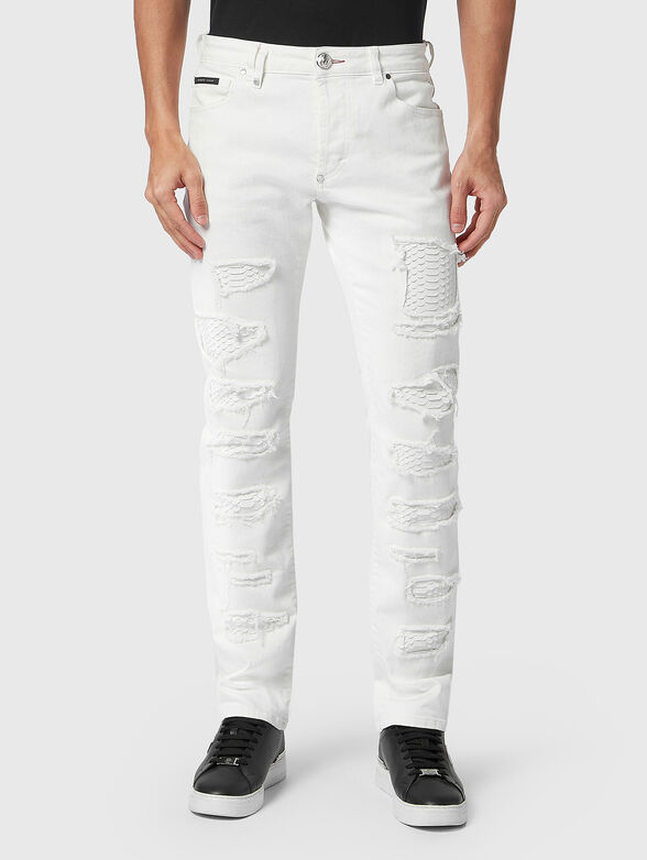 Blue slim jeans with snake accents  - 1