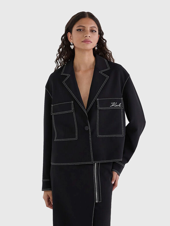 Denim jacket with accent stitching - 1