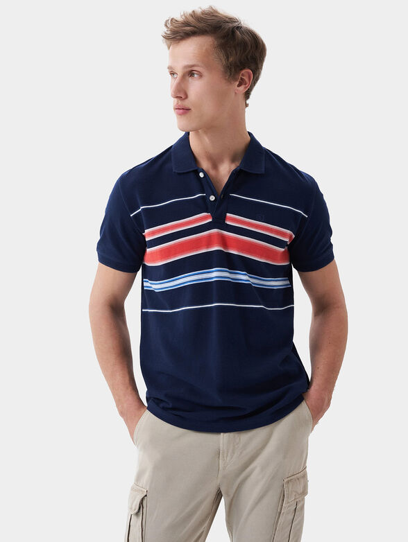 Cotton polo shirt with striped print - 1